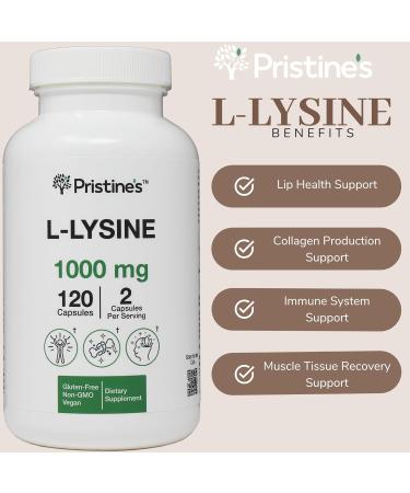 PRISTINE'S L Lysine 1000MG 60 Day Supply - Lip & Gum Health Essential Amino Acid & Immunity Support Supplement - Optimal Muscle & Tissue Support - Collagen Production - Vegan - Gluten Free - Buy Online on GoSupps.com