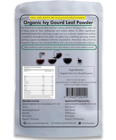 Organic Ivy Gourd Leaf Powder - 100% Pure, Fresh, GMO-Free, No Preservatives (3.5oz) - Buy Online on GoSupps.com