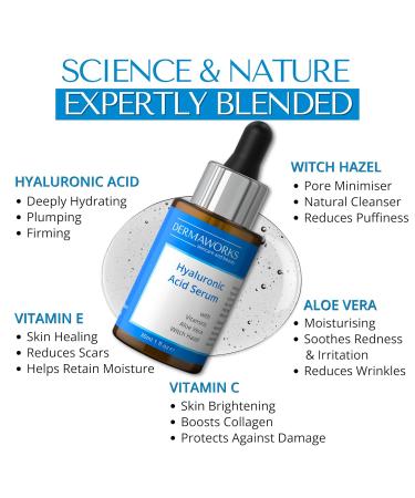 Hyaluronic Acid Serum with Vitamin C - Plump Hydrate & Brighten Skin | Anti-Aging Facial Moisturizer by DERMAWORKS - For Men & Women - Buy Online on GoSupps.com