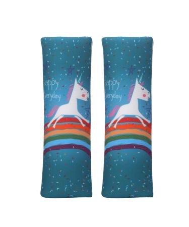 Car Seat Belt Pillow for Kids 2Pcs Unicorn Car Seat Belt Cover Pad Head and Neck Support (Unicorn Green)