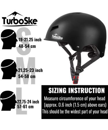 TurboSke Skateboard Helmet - CPSC-Compliant Multi-Sport Bike Helmet for Youth, Men, and Women - Black S-KID (48cm-54cm) - Buy Online on GoSupps.com