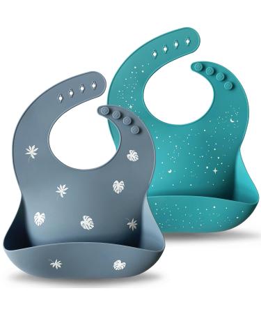 Moonkie Silicone Baby Bibs Set Of 2 BPA Free Waterproof Soft Durable Adjustable Silicone Bibs for Babies & Toddlers(Tradewinds/Teal)