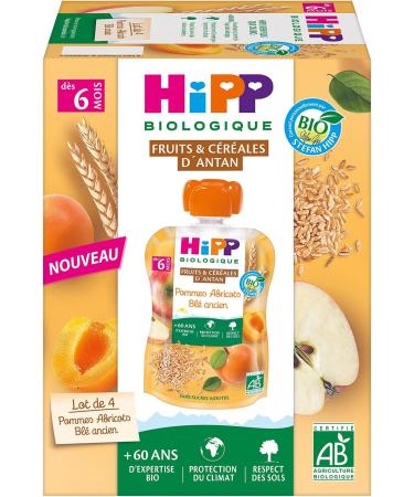Hipp Organic Apples Apricots Wheat 4 x 90 g from 6 Months - Pack of 24 Bottles 2.15 kg - Buy Online on GoSupps.com