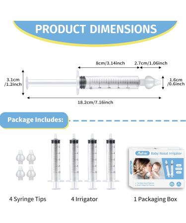 Aufisi Nasal Syringe Set for Babies - 4 Reusable Nasal Douches 10ml Portable Nasal Rinse with Silicone Tip - Safe & Comfortable High-Quality Nasal Care - Buy Online on GoSupps.com
