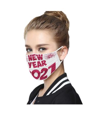 2021 Happy New Years Print Adult Disposable Christmas Facemask 3Ply Breathable Cloth Face_Masks 10PCS - Fits Men and Women