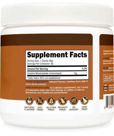 Perk Creamatine (Caramel Macchiato) 30 Servings - Flavored Creatine Monohydrate 5g of Creatine per Serving Naturally Sweetened Zero Sugar Gluten-Free Soy-Free - Buy Online on GoSupps.com