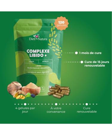 DIETI NATURA - Libido Complex + - Female & Male Libido Booster - Maintains Testosterone Levels - Zinc - Non-GMO Gluten & Lactose Free - Made in France - 120 Capsules - Buy Online on GoSupps.com
