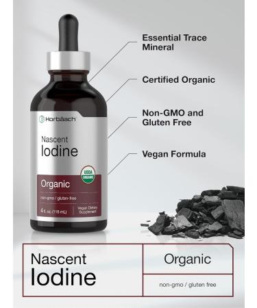 Horbaach Nascent Iodine Drops | 4 Fl Oz | Organic Liquid Tincture Supplement | as Potassium Iodide | Vegan Non-GMO and Gluten Free - Buy Online on GoSupps.com