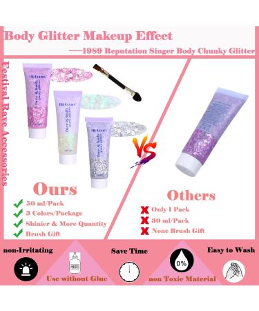 Body Face Chunky Glitter Gel Pink White & Silver Sparkles for Concerts Festivals & Raves | 150ml Mermaid Glitter Makeup - Buy Online on GoSupps.com