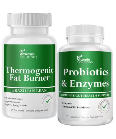 DR VITAMIN SOLUTIONS Thermogenic Fat Burner & Probiotics Digestive Enzymes with Prebiotics for Digestive Health & Bloating Relief for Women & Men - Bundle 90 Caps