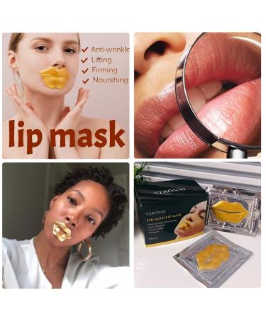 VERONNI 24K Gold Lip Mask - Hydrating Lip Plumper with 30 Patches for Smoother, Firmer Lips - Moisturizing and Nourishing Formula to Minimize Fine Lines - Buy Online on GoSupps.com