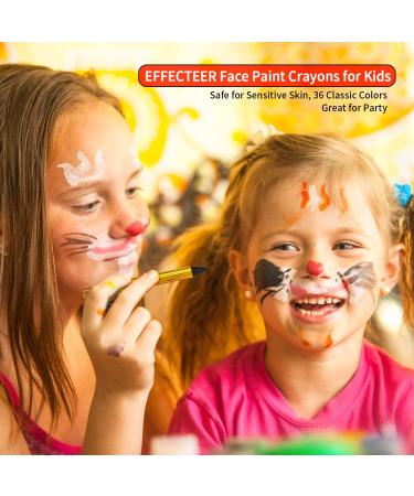 Face Paint Crayons for Kids - 36 Makeup Sticks & Stencils - Professional Face Painting Kit for Halloween or Birthday Party - 6 Fluorescent, 6 Metallic, 24 Classic Colors - Safe for Sensitive Skin - Buy Online on GoSupps.com