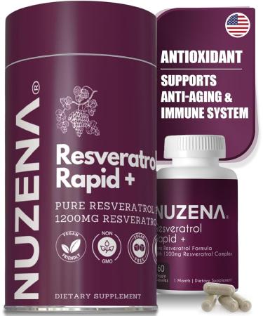 Nuzena Resveratrol Supplement Capsules 1200mg, Made in USA Natural Immune System Booster and Anti-Aging Support Capsules, Extra Strength Formula for Health & Heart (60 Capsules, 30 Servings)