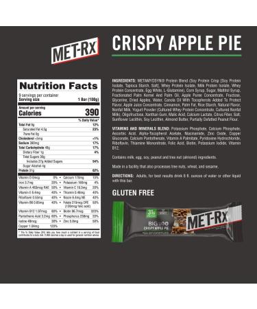 MET-Rx Big 100 Crispy Apple Pie Meal Replacement Bars - 9 Pack (3.52 oz Each) - Buy Online on GoSupps.com