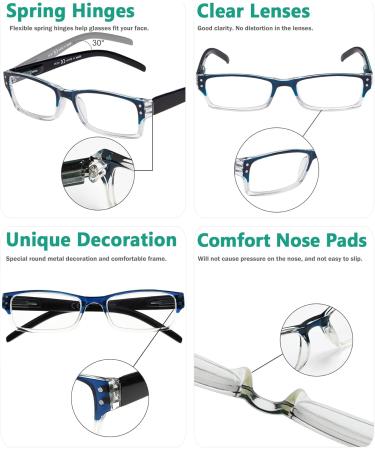 Eyekepper 4-Pack Rectangular Reading Glasses for Men & Women with Spring Hinges - +2.00 Diopters Blue - Buy Online on GoSupps.com