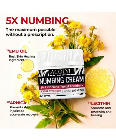 Numbing Cream Extra Strength: 5% Lidocaine Local Anesthetic- Long Lasting Extra Relief with Menthol Arnica and Emu Oi 1.7 Fl Oz - Buy Online on GoSupps.com