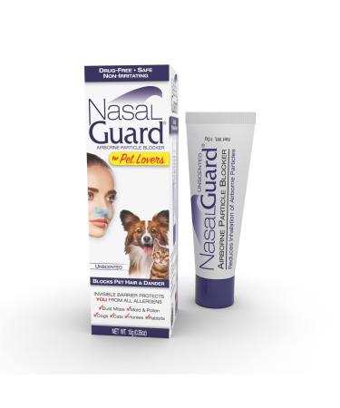 NasalGuard for Pet Lovers Allergy Relief Pet Hair & Dander Blocker Nasal Gel - Drug-Free Safe for The Whole Family Non-irritating Moisturizing Made in USA (Unscented 10 Gram) Unscented 10 Gram