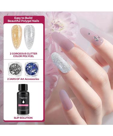 Mobray Poly Nail Gel Kit - Glitter Poly Gel Polish Set - 6 Colors UV/LED Gel Manicure Kit with Slip Solution - Nail Art Starter Kit - Buy Online on GoSupps.com