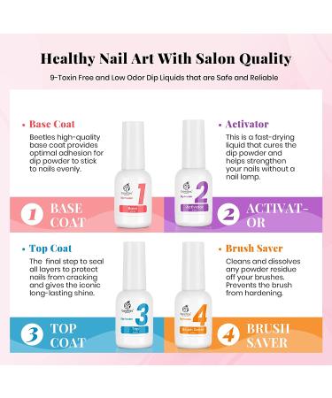Beetles Dip Powder Nail Kit - 8 Nude Glitter Colors - Starter Kit with Gel Base, Top Coat, Activator, and Nail Tools - Misty Rose Manicure Set - Buy Online on GoSupps.com
