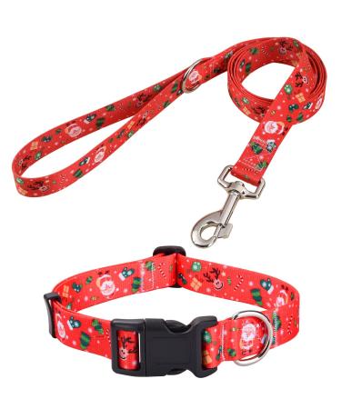 Mihqy Christmas dog collar and leash set-high-quality adjustable dog collar for small medium-sized and large dogs (Christmas set XS) XS (neck circumference 20-30 cm width 1.5 cm) set Christmas