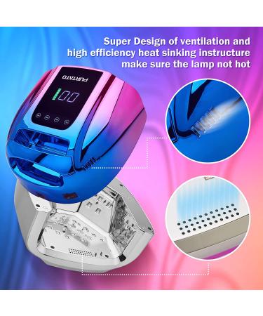 Purtato Professional Rechargeable 96W UV LED Cordless Nail Lamp with Stainless Steel Bottom - 4 Timer Settings and Smart Sensor Nail Dryer (Blue&Purple) - Buy Online on GoSupps.com