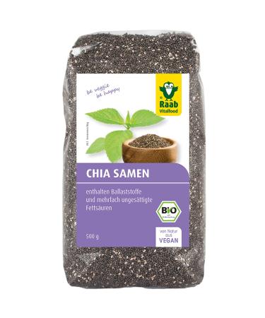 Raab vitalfood organic chia seeds premium quality laboratory test vegan rich in fiber naturally contains calcium B vitamins unsaturated fatty acids swellable 1 Pack (500 g) 500 g (1 Pack)