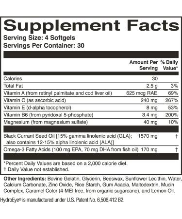 HydroEye Softgels - Dry Eye Relief - 120 Count with GLA, EPA, DHA & Key Nutrients - Buy Online on GoSupps.com
