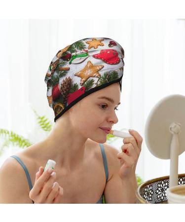 Hair Towel Wrap | Quick Dry Hair Turban with Button | Christmas Gingerbread Cookies Design - Buy Online on GoSupps.com