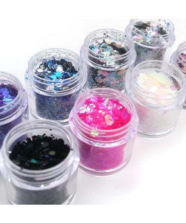 Lifextol 9 Colors Chunky Glitter Sequins 90g - Iridescent Resin Hexagons for Nail, Face & Body Makeup DIY - Mixed Color-B - Buy Online on GoSupps.com