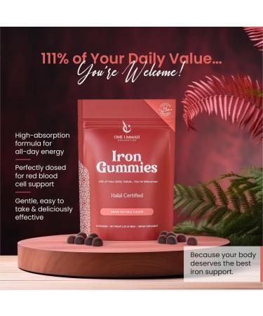 Halal Certified Iron Gummies - Vegan Iron 20mg Gummy Supplement with Vitamin C - Non-Constipation High Absorption & Accurate Dosing - 60 Count Tasty Berry Flavor - Buy Online on GoSupps.com