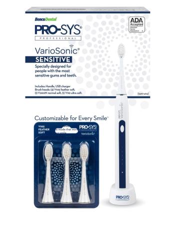 PRO-SYS VarioSonic Sensitive Teeth and Gums Rechargeable Power Electric Toothbrush  5 Replacement Dupont Brush Heads  ADA Accepted Smart Sonic Toothbrush with Timer
