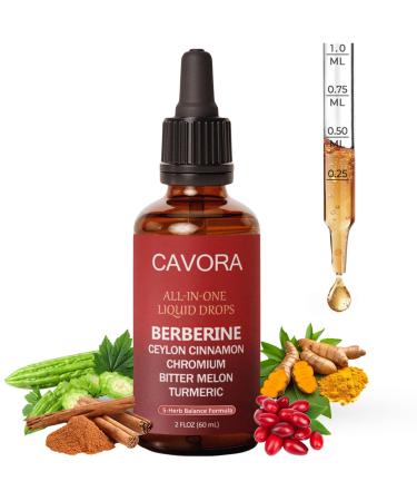 Cavora Berberine Drops - with Bitter Melon Extract Turmeric Chromium Gymnema Organic Panax Ginseng& Moringa Vegan Non-GMO - 2 Fl Oz (60 ML)(1pc)