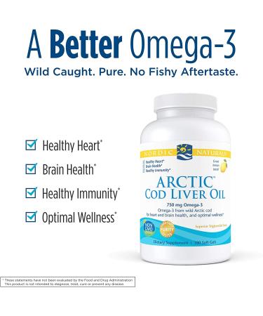 Nordic Naturals Arctic Cod Liver Oil 1000 mg - 180 Softgels | Lemon Flavor - Buy Online on GoSupps.com