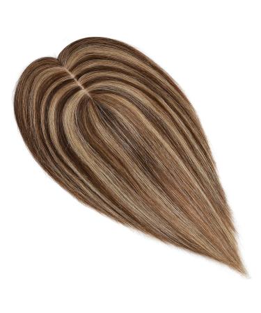 S-noilite Silk Base Topper: 10 130% Density Balayage Clip-in Human Hair Top Piece for Thinning Hair - Medium Brown/Dark Blonde - Buy Online on GoSupps.com