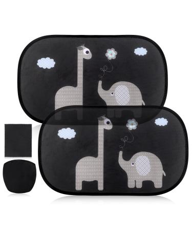 Hejo Car Window Shades for Baby 50x30cm for Full UV Protection 2 PCS (Elephant+Giraffe) Car Sun Shade for Baby Pet UV and Sunlight Protection Electrostatic Adsorption Self-adhesive Design with Bag