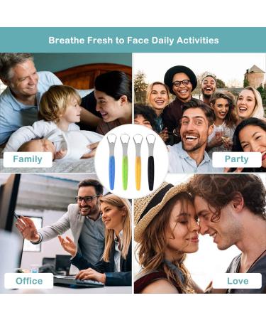 Bestnice 4 Pack Tongue Scraper Set - Medical Grade Stainless Steel Cleaner for Adults & Kids | Eliminate Bad Breath | Black Orange Green Blue - Buy Online on GoSupps.com