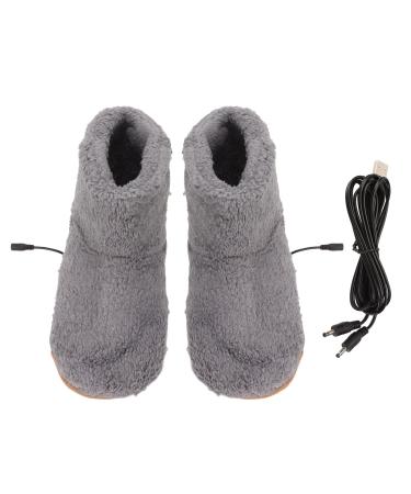 Heated foot warmth shoes heated foot warmers with USB charging soft relaxing electric plush heat shoes for cold winter (gray)