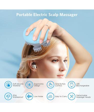 Brifit Electric Scalp Massager - USB Charging Head Massage Device with 4 Kneading Heads 3 Modes IPX6 Waterproof for Dogs & Body Relaxation - Portable Blue - Buy Online on GoSupps.com