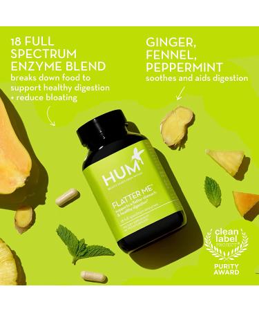 HUM Flatter Me Digestive Enzymes - Bloating Relief with Ginger, Fennel Seed & Peppermint - 60 Capsules - Buy Online on GoSupps.com