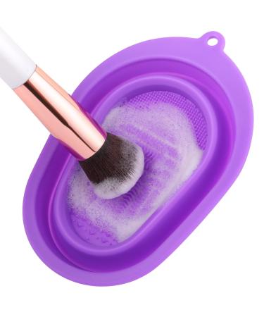 DUcare Make Up Brush Cleansing Pad - Upgrade Silicone Makeup Brush Cleaner Mat Large Area Bowl Adjustable Foldable Cosmetic Brush Cleaning Scrubber (Purple)