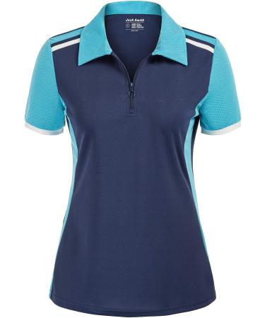 JACK SMITH Women's Short Sleeve Golf Polo Shirt | Dry Fit Moisture Wicking | Navy + Blue | Large Size - Buy Online on GoSupps.com