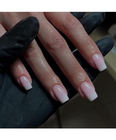Glossy Gradient Pink Press on Nails Medium Short Square Xcreando Salon Like Coffin Fake Nails Glue on Stick on Nails for Women Natural Press on Nails for Women 24PCS Elegant Pink