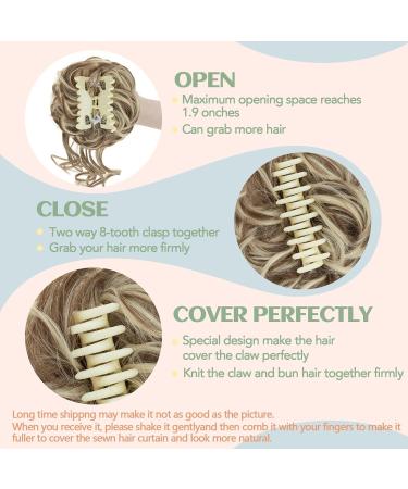S-Noilite Claw Clip Messy Bun Hair Piece | Curly Wavy Updo Chignon Scrunchie Synthetic Ponytail Extension - Light Brown & Bleach Blonde - Buy Online on GoSupps.com