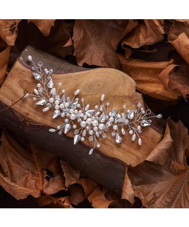 Latious Crystal Bride Wedding Hair Vine - Silver Bridal Hair Piece with Pearls & Leaf Accessories (7.5 Inches) - Buy Online on GoSupps.com