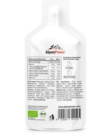 Alpenpower Bio Energy Gel Apple 12x35g - 100% Natural Caffeine Booster for Sports | Fast & Long-Lasting Energy without Additives - Buy Online on GoSupps.com