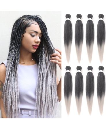 8 Packs/Lot EZ Braid 26 inch Professional Pre Stretched Braiding Hair Yaki Texture Braiding Hair for Crochet Hair Braids Long Free Synthetic Fiber Hair Extensions (#T1B/Silver) 26 Inch (Pack of 8) #T1B/Silver