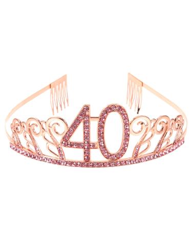 Frcolor 40th Birthday Tiara Crystal Rhinestone Crown Princess Crown and Tiaras for Women(Rose Gold) Pic 1