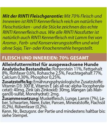 RINTI Kennerfleisch Lamb 12 x 800g - Premium Quality Dog Food | International Shipping Available - Buy Online on GoSupps.com