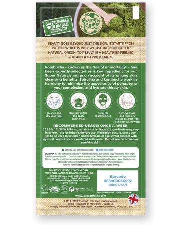 Earth Kiss Super Naturals Hydrating Kombucha and Spirulina Sheet Mask to Minimise the Appearance of Pores Tone your Complexion and Hydrate Thirsty Skin Single Sachet - Buy Online on GoSupps.com