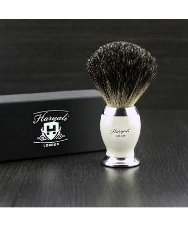 Men Badger Synthetic Hair Shaving Brush with & Black & Metal Color Base. COMES IN DESIGNER BOX - Perfect for every gentleman